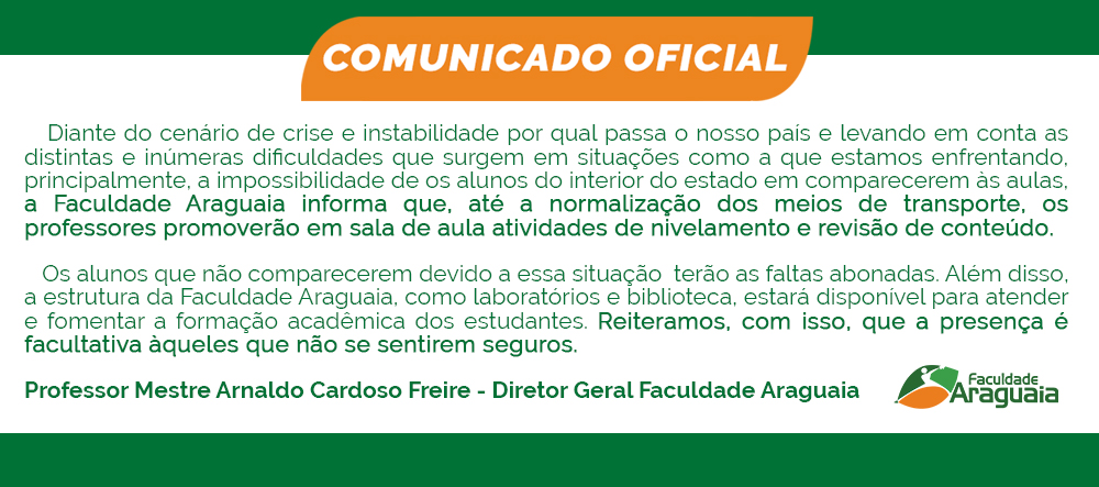 Comunicado Oficial - Faculdade Araguaia
